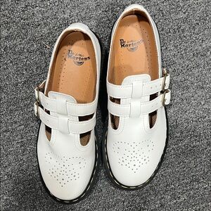 Dr. Martens White Leather Buckle Shoes